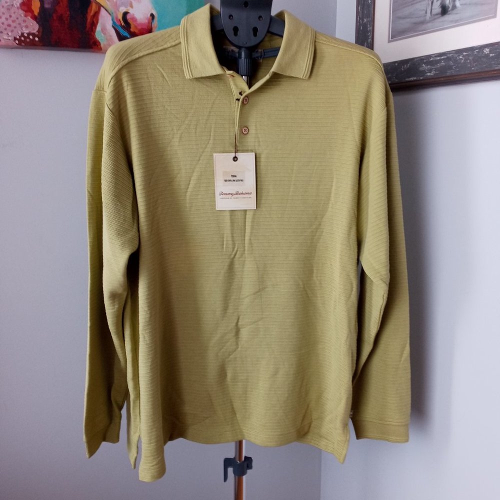 Tommy Bahama Silk Reed Stripe long sleeve polo shirt NWT